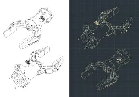 Robotic arm isometric drawings Stock Illustration