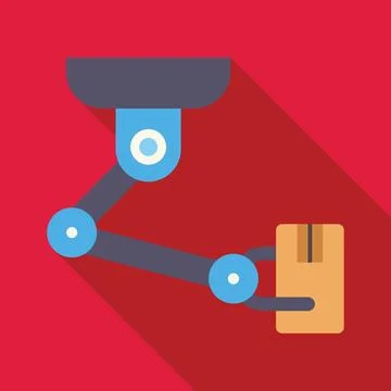 Robotic arm lifting cardboard box in warehouse automation イラスト素材