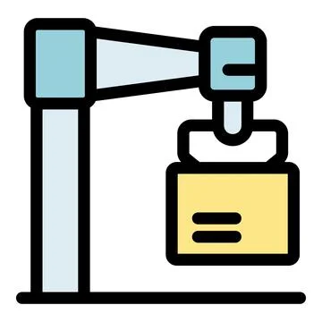 Robotic arm lifting parcel in automated warehouse logistics system Stock Illustration