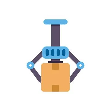 Robotic arm lifting parcel icon for automation logistics Stock Illustration