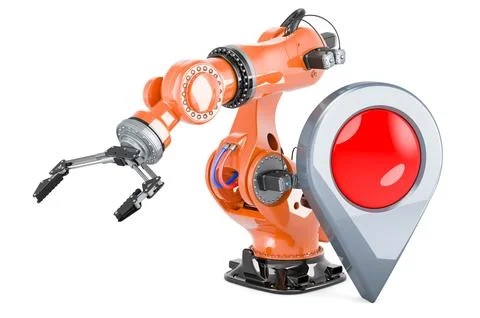 Robotic arm with map pointer. 3D rendering Stockillustratie