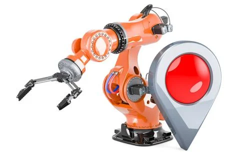 Robotic arm with map pointer. 3D rendering Robotic arm with map pointer. 3... Stock Photos