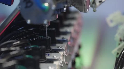 Robotic arm molding process in industrial cable production factory Stock Footage 308657058