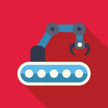 Robotic arm moving on assembly line, automating production process Illustrazione stock