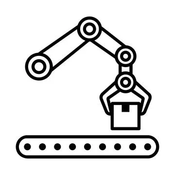 Robotic arm moving box on conveyor icon 8K ultra quality image ratio Stock Illustration