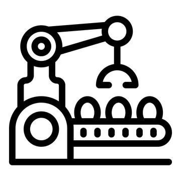 Robotic arm moving eggs on conveyor belt in food factory Stock Illustration