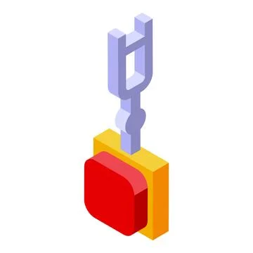 Robotic arm moving red cube with precision in isometric view Stock Illustration