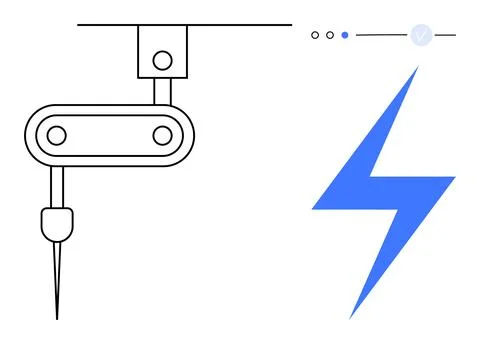 Robotic arm with needle attachment next to control interface and blue lightni イラスト素材