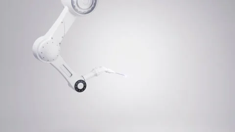 Robotic arm with needle performing precise medical procedure with blue ligh.. Stock Footage 332337161