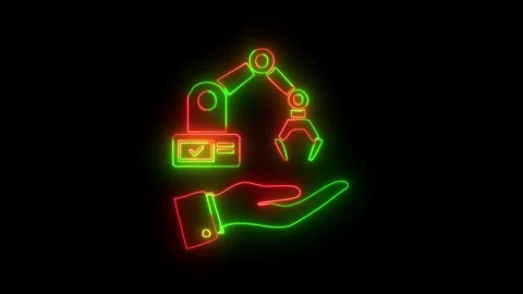 Robotic arm neon icon technology concept. 動画素材 332089431
