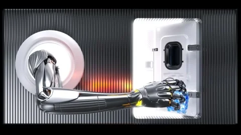 Robotic Arm Opening Door Breaking Through Screen 3D Naked-Eye Tech Background 库存影片 331898216