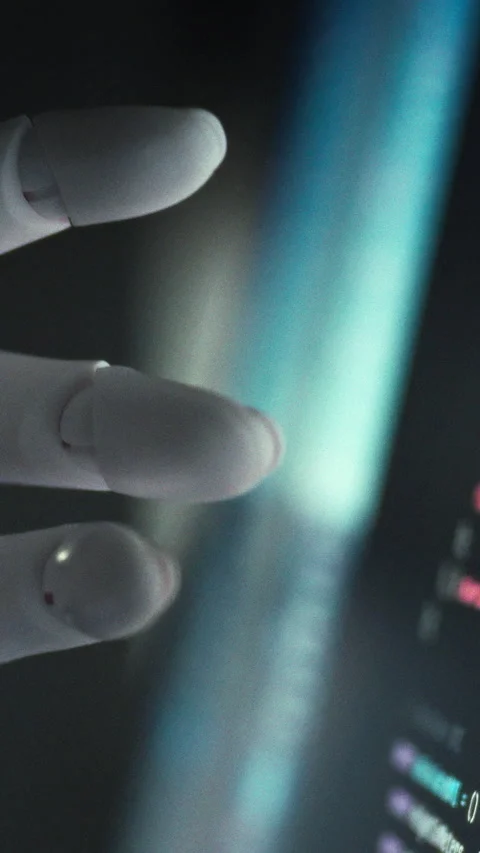 A robotic arm operates under software control executing precise programming 動画素材 347279110