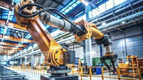 Robotic arm operating with augmented reality in smart factory 스톡 동영상 306263199