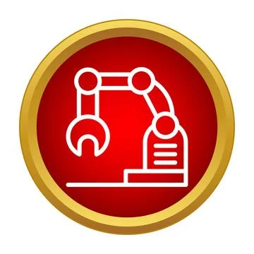 Robotic arm performing industrial task line icon Illustrazione stock