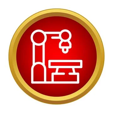 Robotic arm performing surgery icon in red circle Stock Illustration