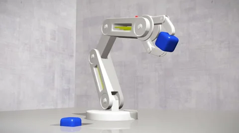 A robotic arm picking up and placing a square widget. Stock Footage 49428457