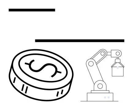 Robotic Arm Picking Up Cargo Next to Large Coin with Dollar Sign Represents.. Stock-Illustration