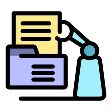 Robotic arm picking document from folder, automating office tasks Stock Illustration