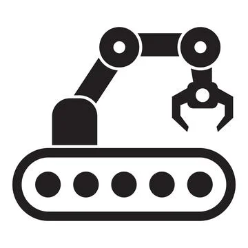 Robotic arm picking up object on assembly line in a manufacturing plant Stock Illustration