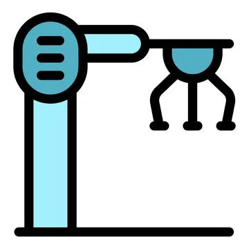 Robotic arm picking object with three claws in a factory setting Stock Illustration