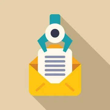 Robotic arm placing letter in envelope, automation in mailing process Illustrazione stock