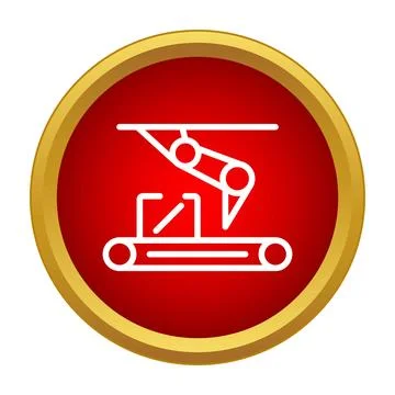 Robotic arm placing package on conveyor belt icon 스톡 일러스트