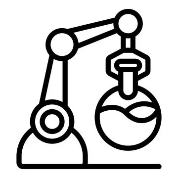 Robotic arm pouring liquid into flask, automation in chemical experiment Stock Illustration