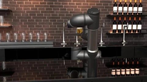 A robotic arm pours and serves beer at the bar counter Stock Footage 244969905