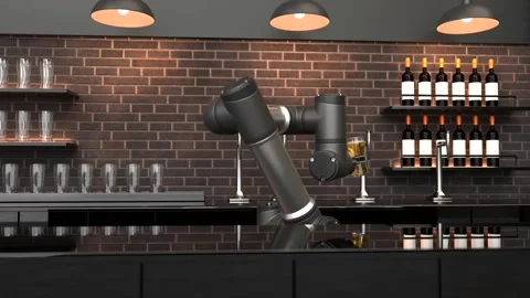 A robotic arm pours and serves beer at the bar counter Video stock 244969951