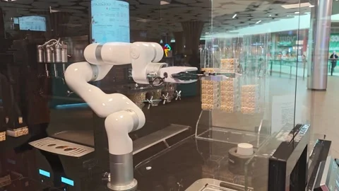 Robotic arm preparing coffee in modern cafe Stock-Footage 315357323