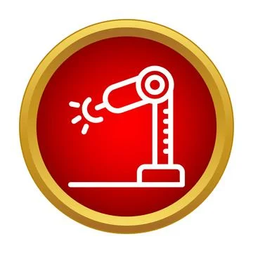 Robotic arm producing light in red button icon Illustrazione stock