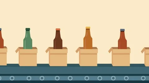 Robotic Arm Putting Bottles in Boxes On A Conveyor Belt  動画素材 345999984