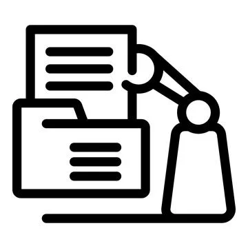 Robotic arm putting document in folder, automation of office work Illustrazione stock