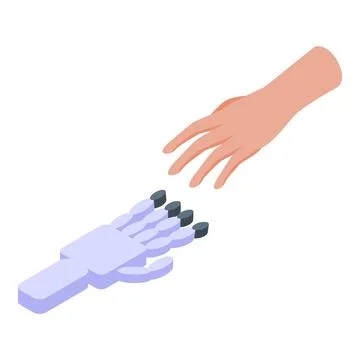 Robotic arm reaching out to human hand in modern technology concept Stock Illustration