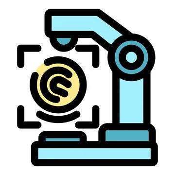 Robotic arm scanning microchip on production line in factory Ilustración de archivo