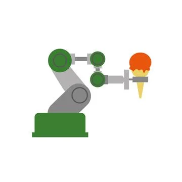 Robotic arm service a delicious strawberry ice cream, food and robotics concept Illustrazione stock