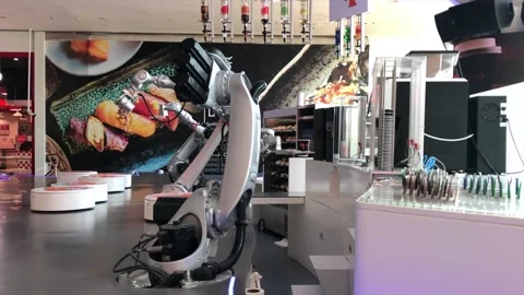 Robotic arm serving coffee at the cafe Stock Footage 145084300