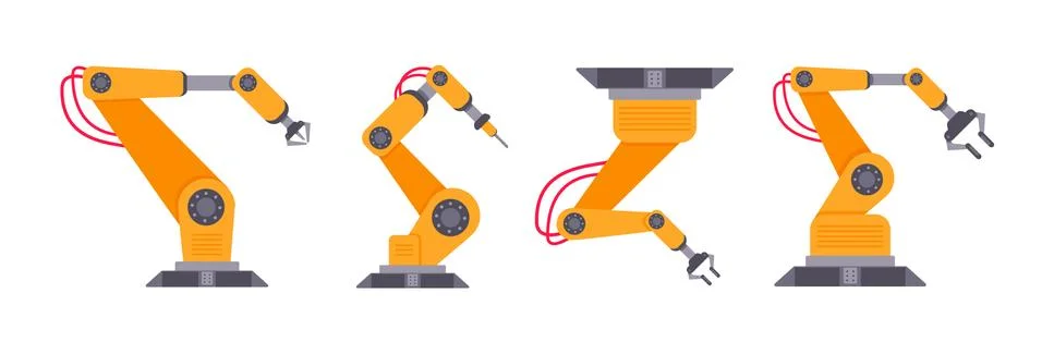 Robotic arm set flat style design vector illustration Illustrazione stock