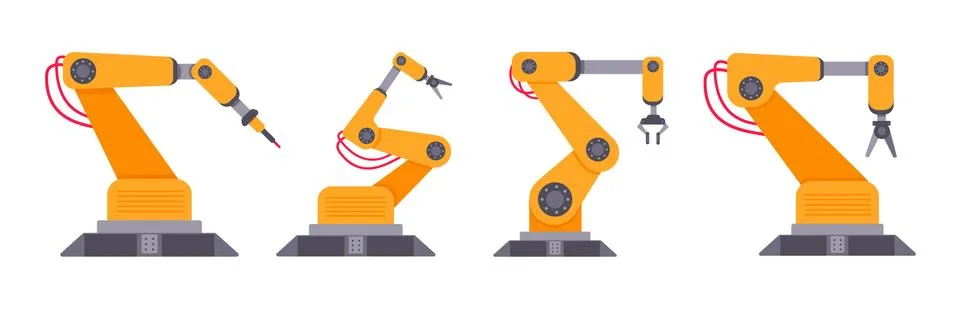 Robotic arm set flat style design vector illustration Illustrazione stock