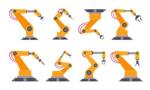 Robotic arm set flat style design vector illustration Illustrazione stock