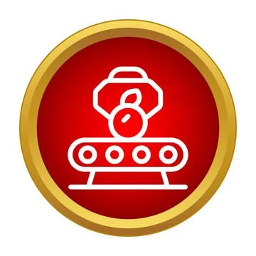 Robotic arm sorting fruit on conveyor belt icon Stock Illustration