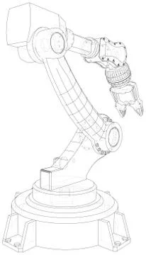 Robotic arm. Technical wire-frame. Vector rendering of 3d. EPS10 format 스톡 일러스트