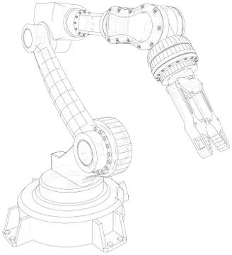 Robotic arm. Technical wire-frame. Vector rendering of 3d. EPS10 format Illustrazione stock