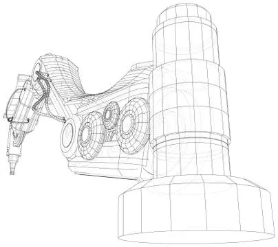 Robotic arm. Technical wire-frame. Vector rendering of 3d. EPS10 format Illustrazione stock
