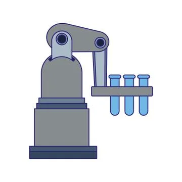 Robotic arm with test tubes icon, flat design Stock Illustration