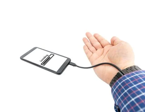 Robotic arm transfering data form a cellphone concept Stock Photos