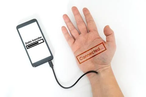 Robotic arm transfering data form a cellphone concept Stock Photos