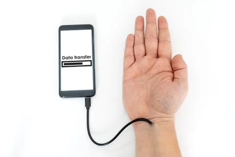 Robotic arm transfering data form a cellphone concept Stock Photos