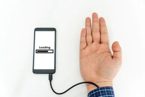 Robotic arm transfering data form a cellphone concept Stock Photos