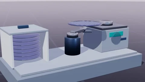 Robotic arm transferring silicon wafer inside fab loop 3D animation seamless 動画素材 341174219